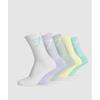 Gymshark Носки Crew Socks 5pk Pop Turquoise Fresh Lilac Morning Blue reFresh Yellow White I3a1y Udgs