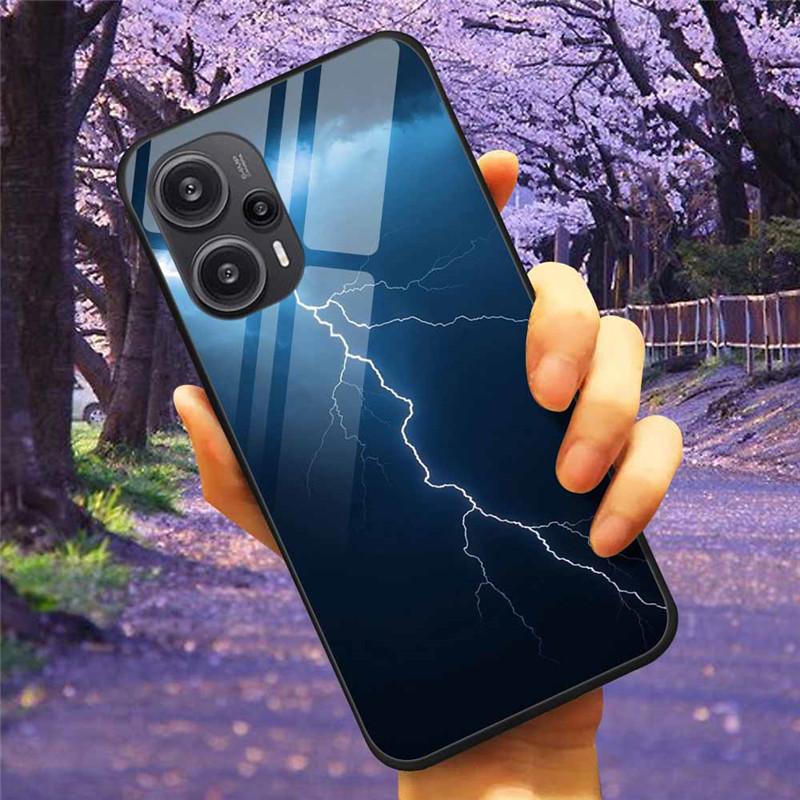 Для Xiaomi Poco F5 5G / F5Pro Чехол Закаленное Стекло Озеро Луна Жесткая Защитная Крышка для POCO F5 Pro Capas Funda на PocoF5 Роскошный Coque