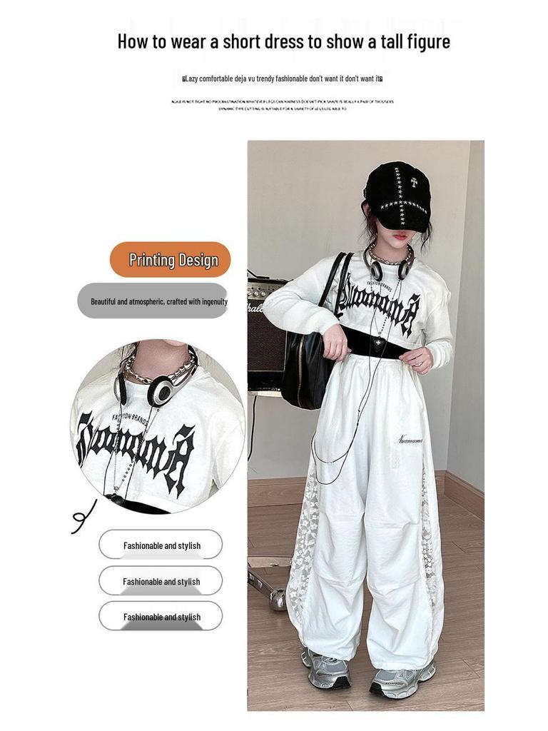 Крутой хип-хоп джазовый танцевальный комплект для девочек - Модный весенне-осенний 2025 двойка для детей