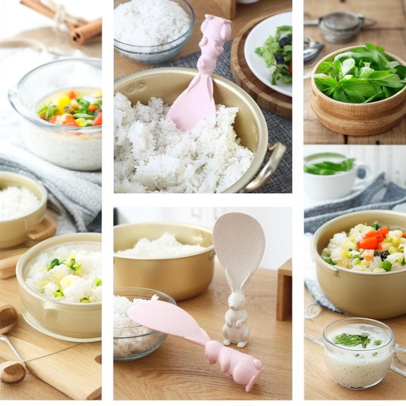 Plastic Rice Paddle 3D Rabbit Non-Slip Handle Non-Stick Surface Reusable Rice Spoon for Daily Meal Serving