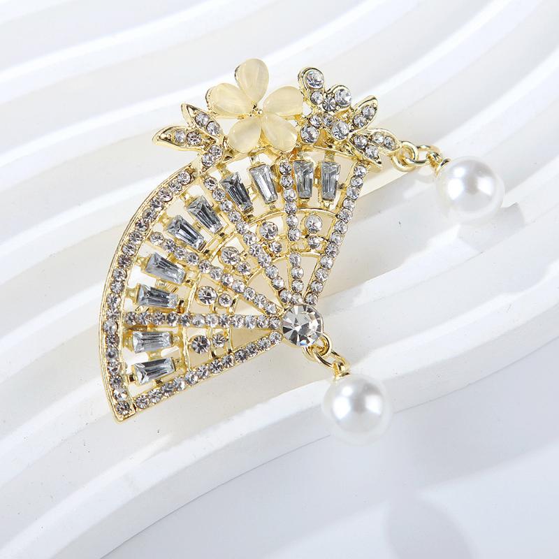 Мода в китайском стиле, роскошные броши в форме веера со стразами для женской одежды, аксессуары для пальто