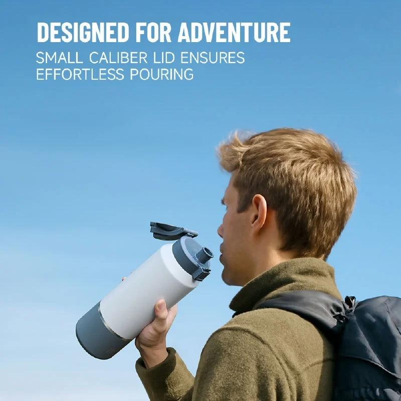 Tyeso 2000ML Water Bottle with Handle Leak-Proof Lid for Outdoor Sports Hiking Thermoses Travel Mug Vacuum Flasks Portable