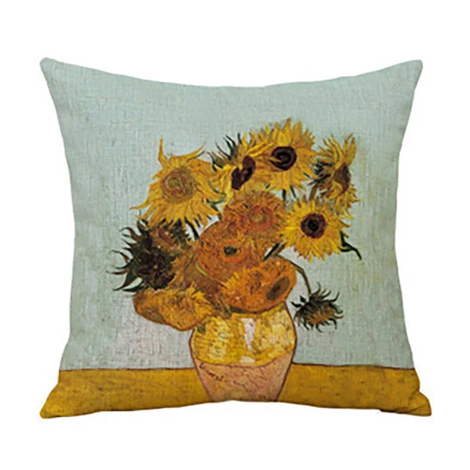 Van Gogh Painting Pillow Case Home Decor Linen Cushion Cover for Sofa Aesthetic Pillow Cover Star Night Sunflower Self-portrait