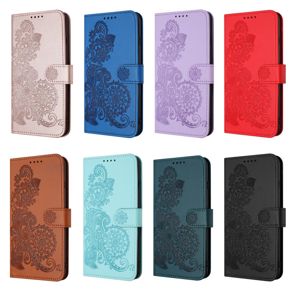 Knurling Vine Flowers PU Leather Wallet Card Bag Phone Case for Oppo A36,A53,A72,A54,F19,Reno6 Lite,Realme 9i,Realme 10,Realme C55...