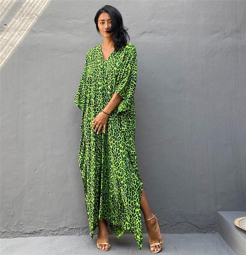 Cotton Leopard Print Beach Sun Protection Shirt and Loose Dress Cover-up