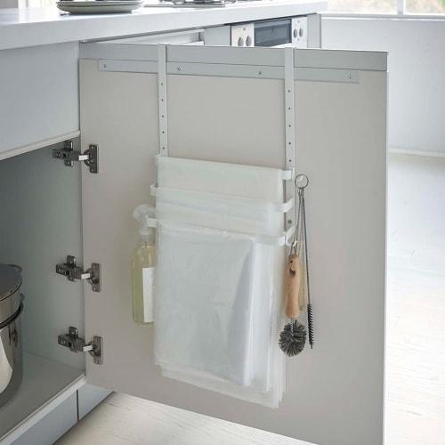 Yamazaki Tosca Sink Door Garbage Bag Holder with Towel Hanger, White, Approx. W26 x D13.5 x H23cm, Adjustable Height, Door Storage, 5030