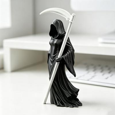 Готическая статуэтка Женца Смерти с косой, 3D-печать, черная мантия, фигурка Королевы, загадочная скульптура для декора дома, офисного стола, книжной полки