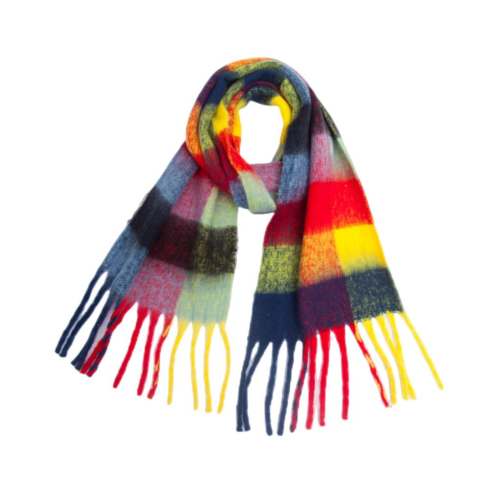 Autumn and Winter New Thickened Shawl Imitation Mohair Coarse Whiskers Colorful Plaid Scarf