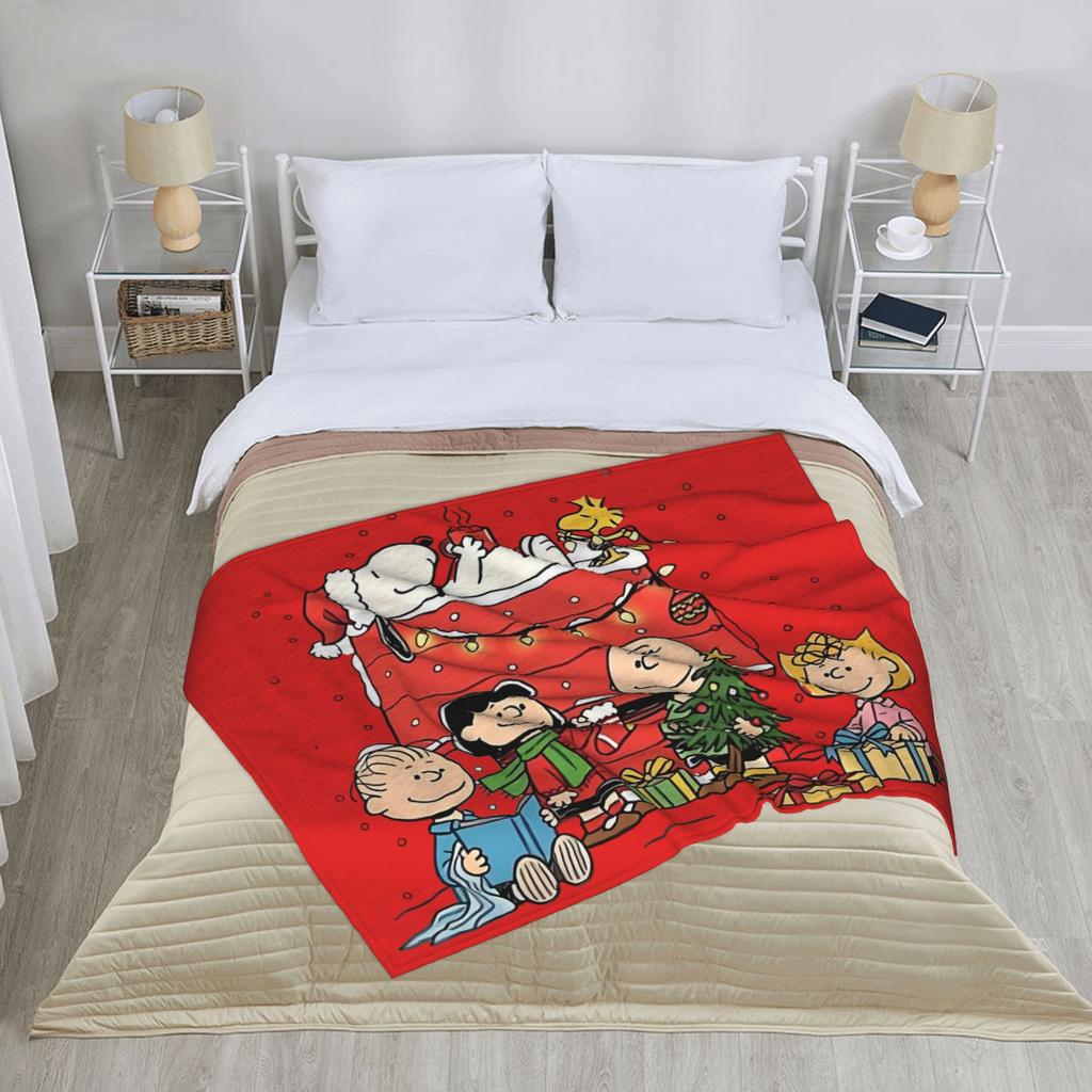 Snoopy Christmas Charlie Brown Blankets Flannel Spring/Autumn Portable Lightweight Throw Blankets Home Travel Bedding Throws