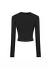 Women's Autumn Korean-Style Fitted Top: Versatile, Waist-Cinching Base Layer with Long Sleeves and Short Length.