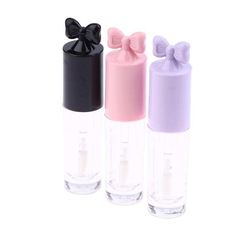 Cute Creative Bow Shape Lip Gloss Tubes Clear Empty Diy Cylindrical Lip Balm Tubes 2.5Ml With Wand Refillable Lipstick Bottle