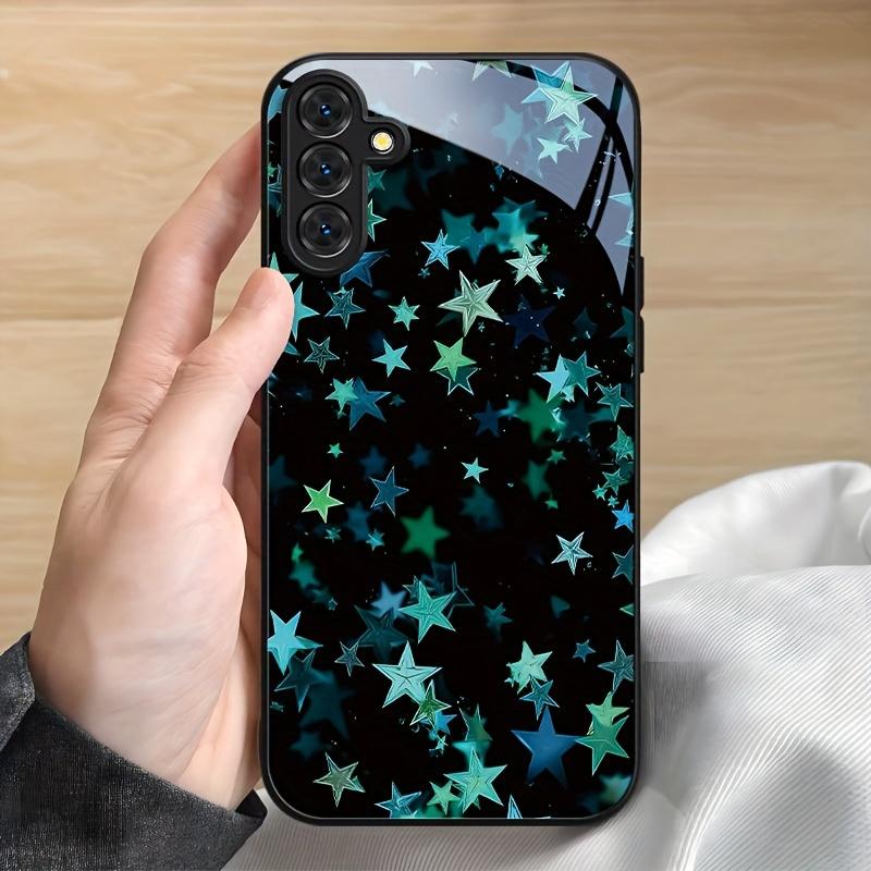 Премиальный чехол из закаленного стекла для телефона Galaxy S20 S21 S22 S23 S24 S25 FE Ultra Plus Series — Зеленые Мечтательные Маленькие Звезды