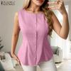 Women Casual Round Neck Sleeveless Lace Splice Blouse