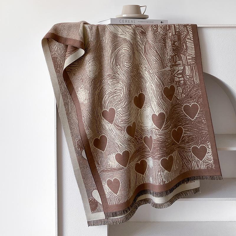 Shawl Outer Heart-shaped Printed Scarf Dual-purpose Winter Office Blanket Blanket Warm and High-end Feeling