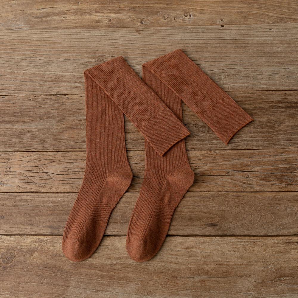 Женские чулки в японском стиле, длинные носки для школьниц в студенческом стиле, хлопковые вязаные однотонные чулки до бедра