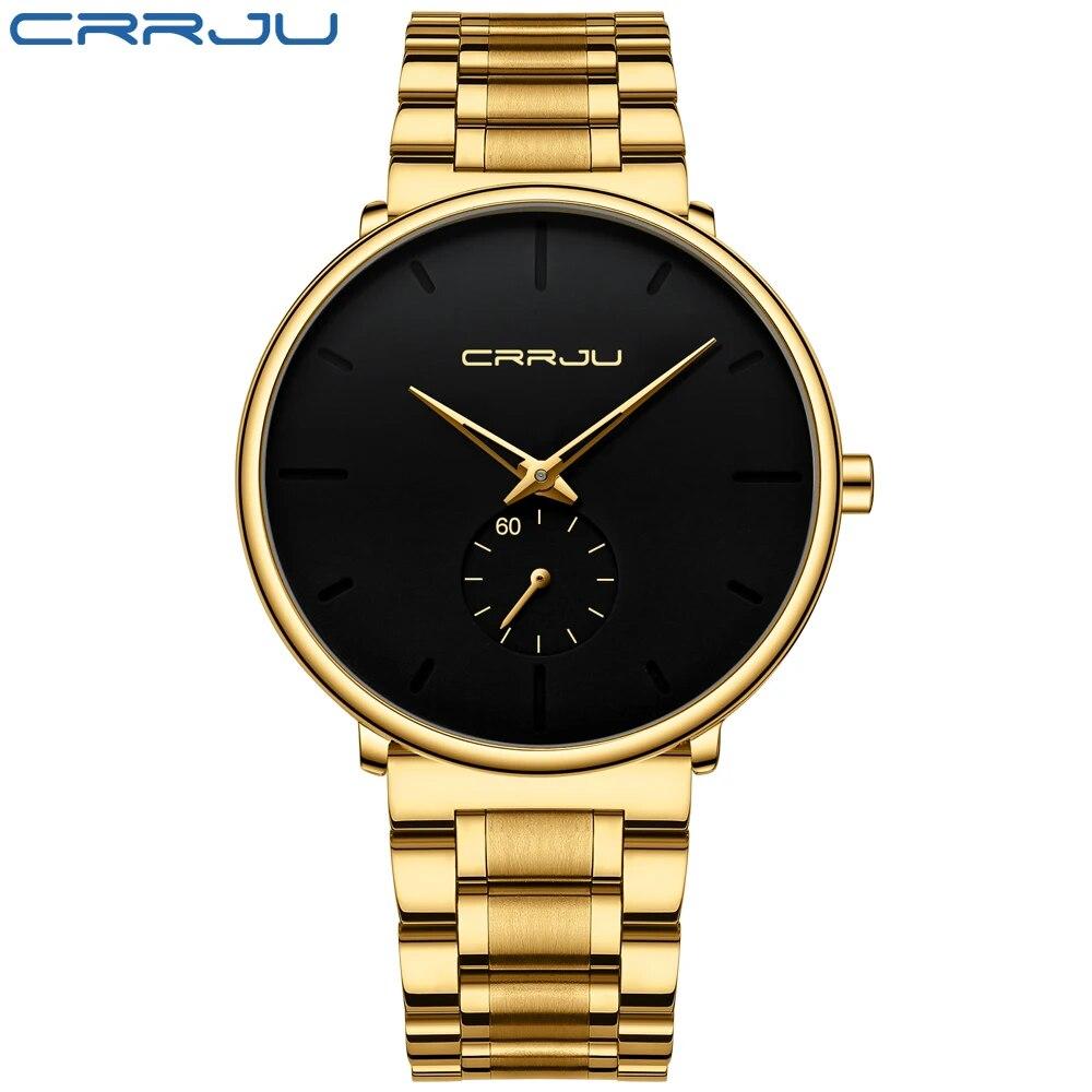 CRRJU Mens Watches Stainless Steel Men's Wrist Watch Casual Luxury Waterproof Sport Watch for Men Quartz Watch Relogio Masculino