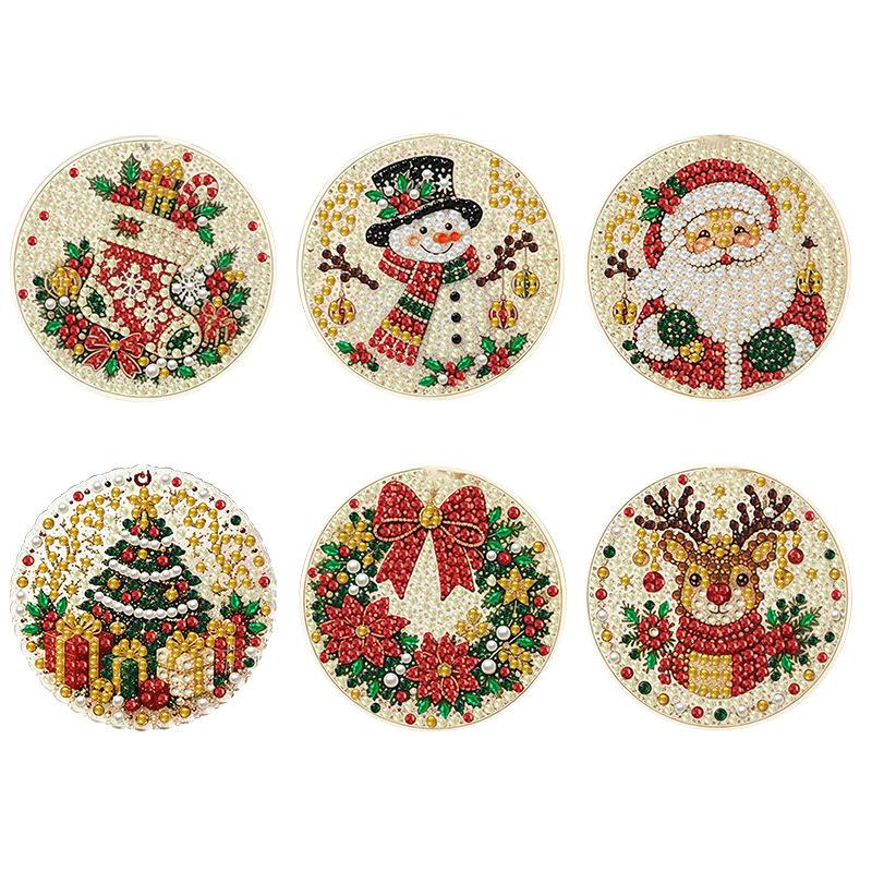 6-Piece Christmas Pearl Diamond Painting DIY Kit Handmade Christmas Tree Decoration Adult Christmas Pendant Ornaments Decoration