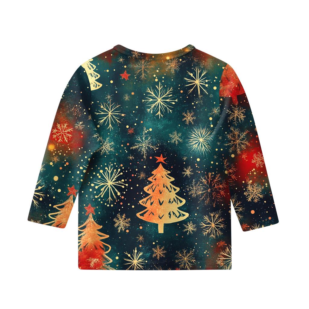 Рождественские топы с принтом для девочек-подростков 5-16 лет, футболки с круглым вырезом и рукавами 3/4, модные топы, нарядные футболки