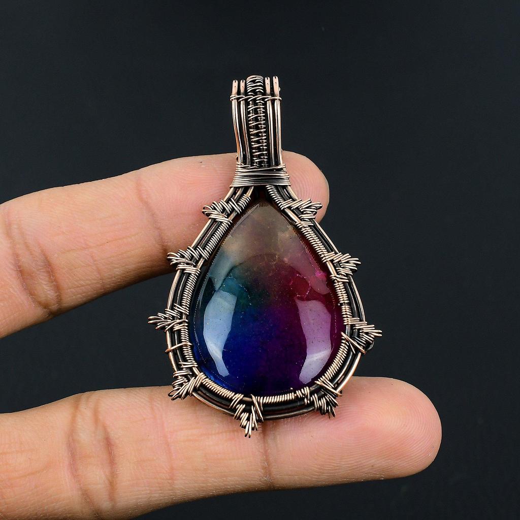 Rainbow Solar Quartz 999 Copper Wire Wrapped Pendant, Handmade Gemstone Pendant Jewelry, Gifts For Wife Brand New Pendant