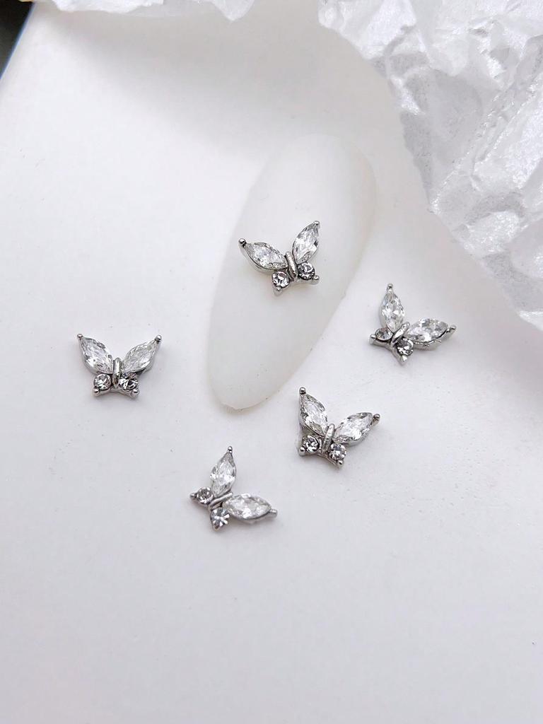 10pcs Mini Metal Rhinestone Butterfly Nail Art Jewelry 3D Pink Champagne White Diamond Nail Jewelry