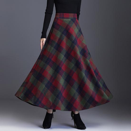 Женская шерстяная юбка с высокой талией и клетчатым принтом, юбка-трапеция, осень-зима, утолщенная юбка с большим подолом, повседневная одежда