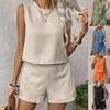 Fashionable Solid Color Women's Clothing Sleeveless Vest Shorts Two-Piece Suit Casual Style Cross-Border Trade