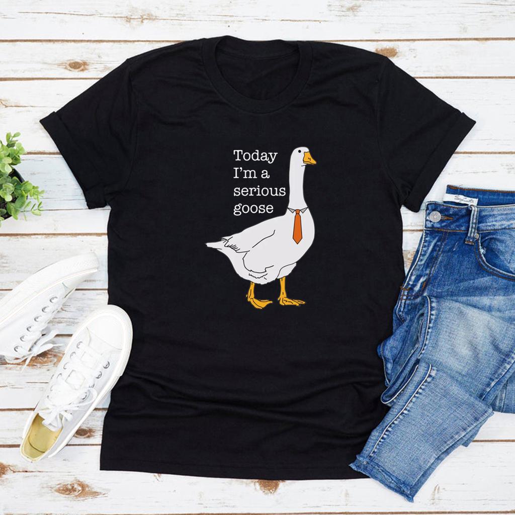 Summer Round Neck 3D Today I Am A Serious Goose Print Top Fashionable Casual Short Sleeved Women's T-shirts