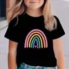 Модная летняя детская футболка для девочки, трендовый радужный принт, хлопковая, детская мода, повседневная, милая мультяшная, летняя, с коротким рукавом