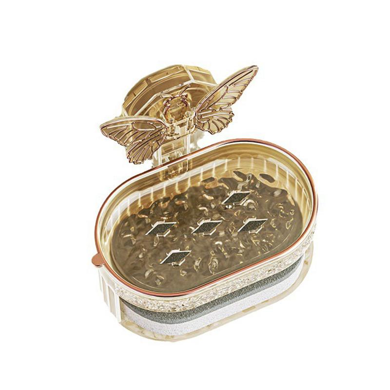 Мыльница на присоске с дизайном бабочки, двухслойная мыльница с губкой и дренажем, полка для хранения мыла без сверления