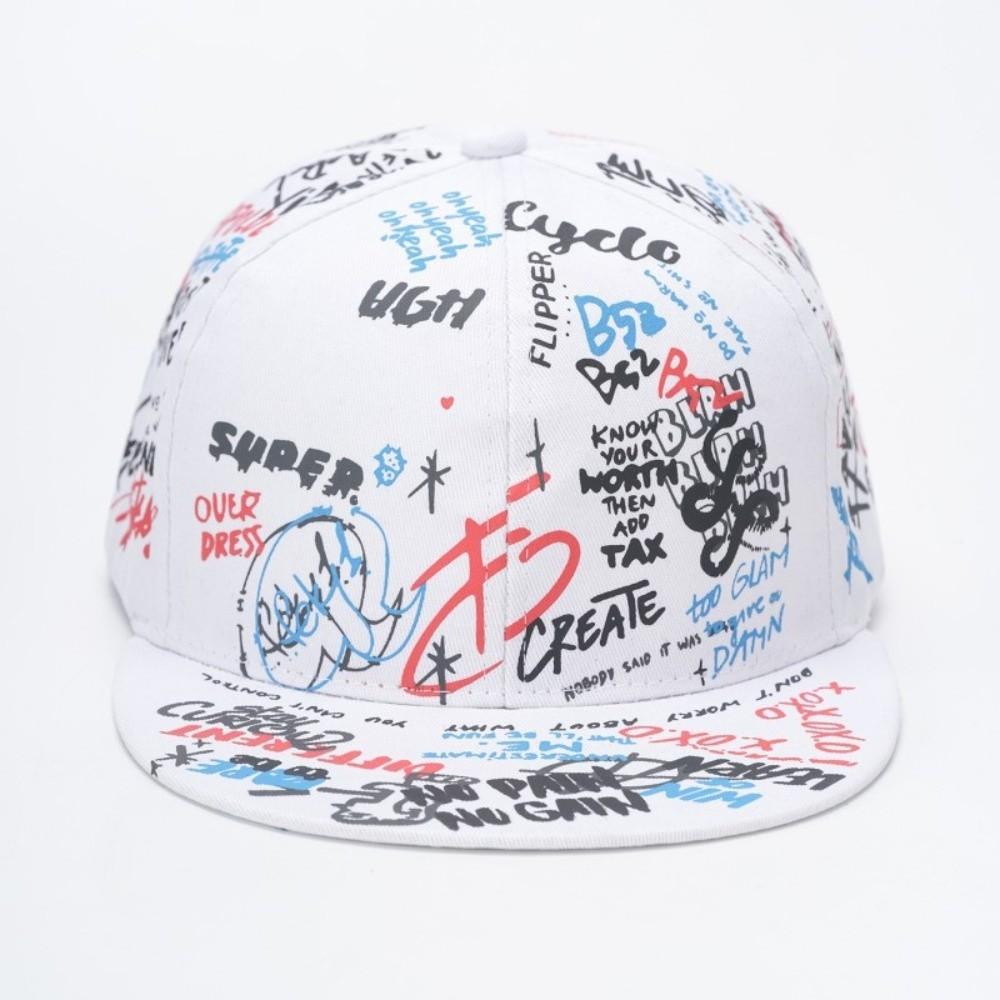 All-Over Letter Print Graffiti Baseball Cap Flat Brim Adjustable Snapback Cap Sun Protection Sunshade Hats For Man Women Unisex
