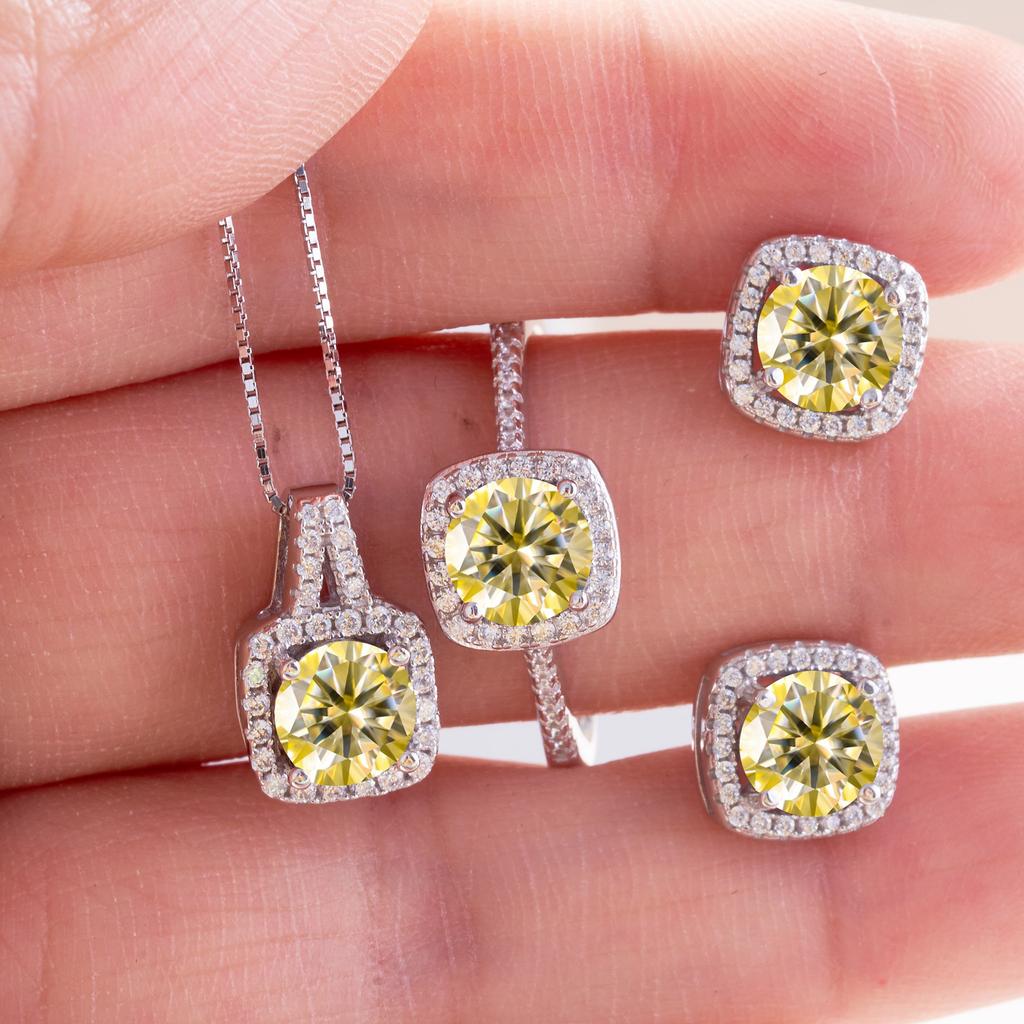 925 Sterling Silver Women's Round Cut D Color Moissanite Jewelry Set Real 925 Silver Pendant Necklace And Stud Earrings For Women Fine Jewelry