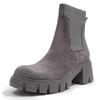 Женские серые эластичные ботинки Martin, модные ботинки с круглым носком и неглубоким носком, толстые ботильоны 2024 года, осень-зима, новые популярные высокие женские ботинки