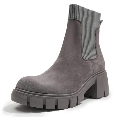 Женские серые эластичные ботинки Martin, модные ботинки с круглым носком и неглубоким носком, толстые ботильоны 2024 года, осень-зима, новые популярные высокие женские ботинки