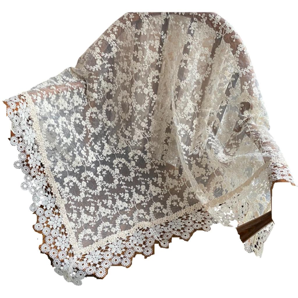 Vivienne Belvague Series Embroidered Lace Table WK2238N1 Runner, 90x90cm, Beige,