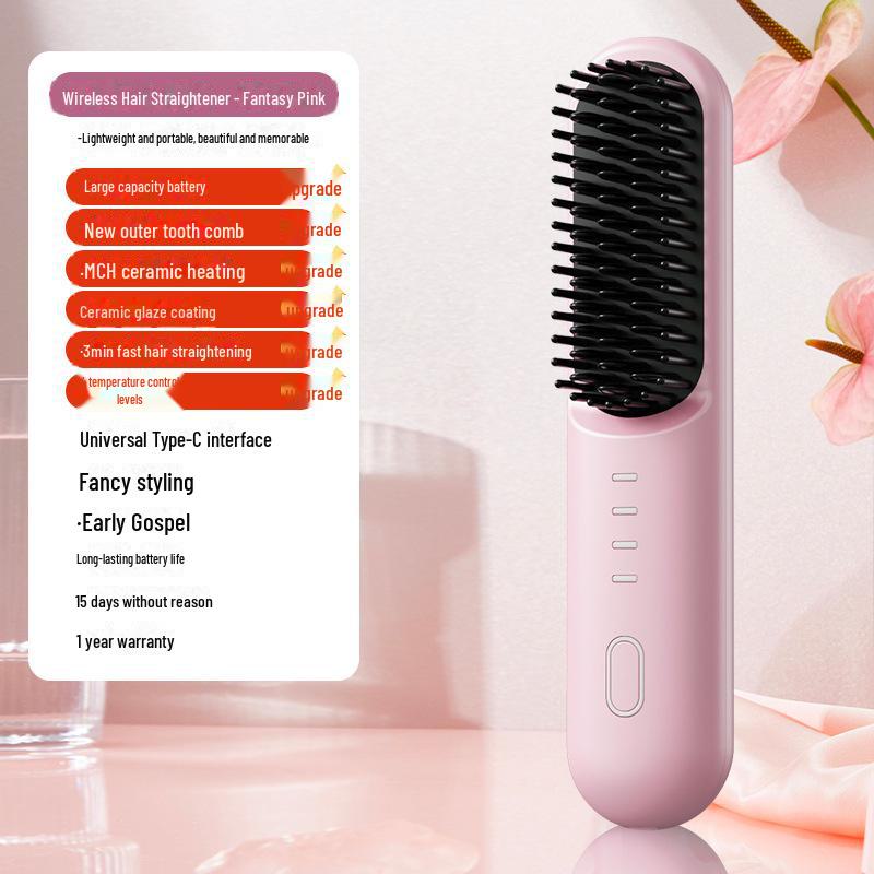 Портативная беспроводная ионизированная расческа для выпрямления и завивки волос – двойного назначения, защита от ожогов, бережное отношение к волосам