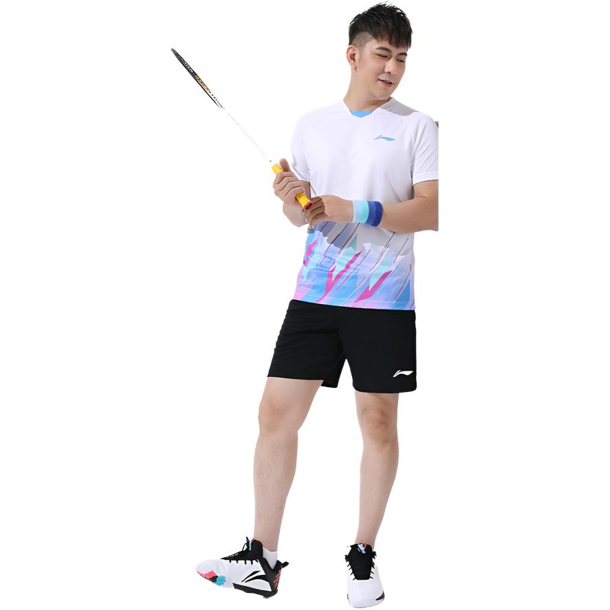 Li Ning Sports Удобная Тренировочная Фитнес Лого Футболка с Коротким Рукавом для Бадминтона Мужская Топы Темно-Темно-Синий AAYT537-1