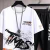 2Pcs/Set Men Letter Print O-neck Short Sleeve T-shirt Elastic Waist Drawstring Sweatpants Set Sport