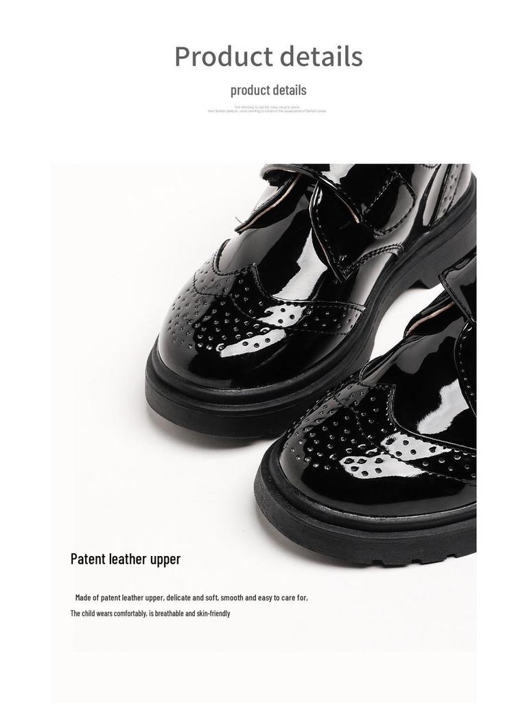 Мальчиковые черные кожаные туфли - 2025 корейский и британский стиль, весна/осень, мягкая подошва, идеально подходят для студенческих выступлений