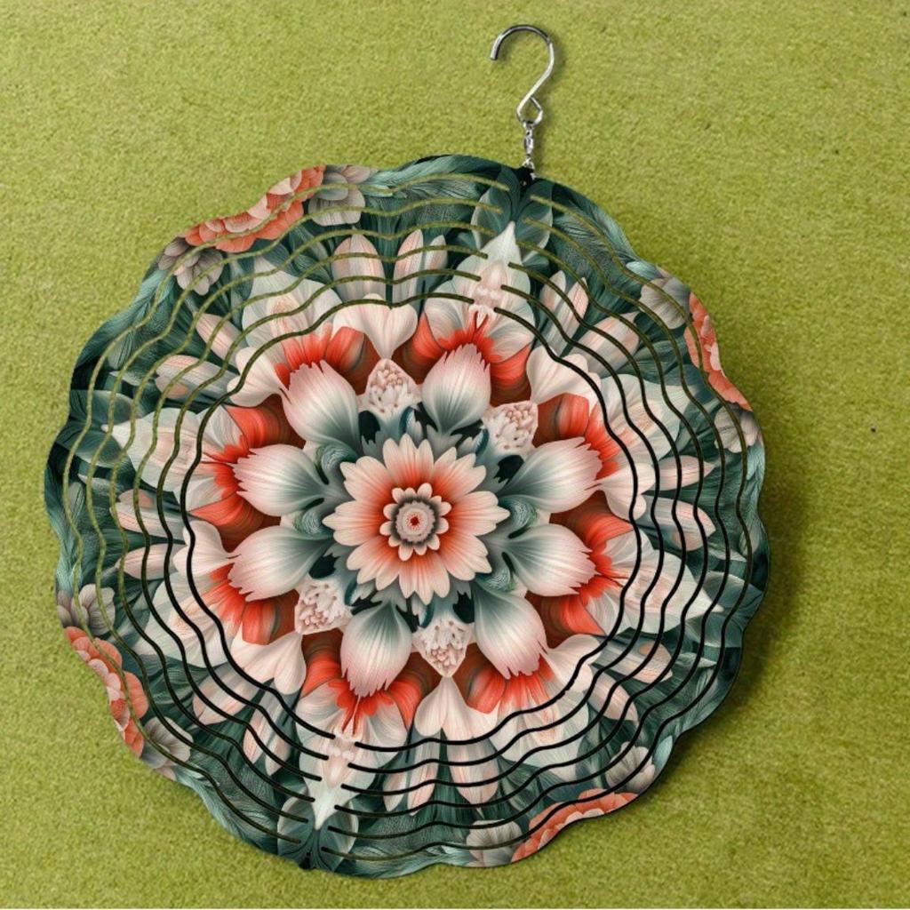 10 Inch Elegant Rotating Wind Chime with 360 Hook Intricate Floral Design Metal Hanging Decor for Garden Lawn Outdoor All Seasons Gift