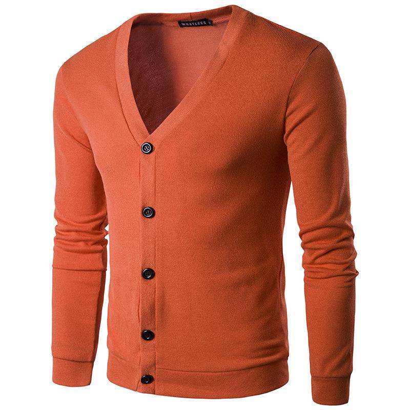 Spring and Autumn Men's Knitted Sweater Men's Solid Color V-Neck Cardigan Knitted Sweater Large Size Men's Sweater