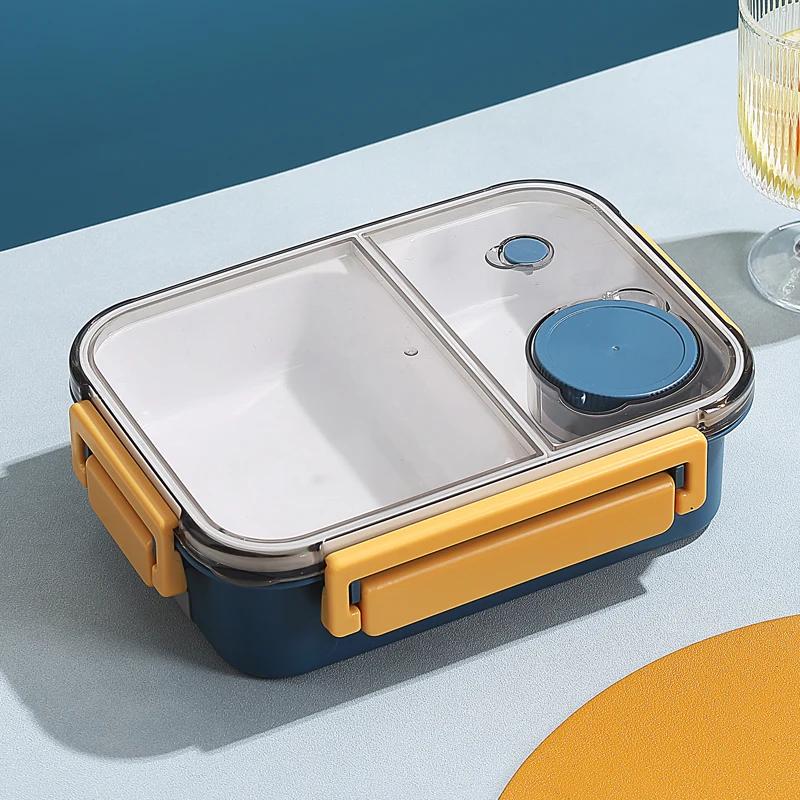 Ланч-бокс для детей, пластиковый портативный контейнер для бенто для микроволновой печи с посудой, соусницей, герметичными контейнерами для хранения продуктов, отсеком