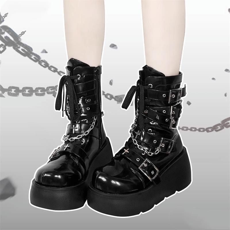 Versatile Skirt Heightening Short Boots Black Retro British Style Thick-soled Martin Boots Women's 2025 Autumn New Models