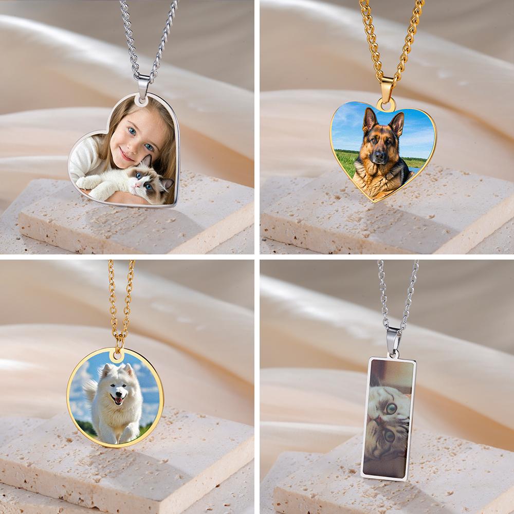 Custom Picture Photo Round Heart Rectangle Pendant Necklace Stainless Steel Women Men Family Jewelry Birthday Gift