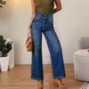 Women's High Waist Washed Women's Jeans Fashionable Versatile Straight Leg Pants