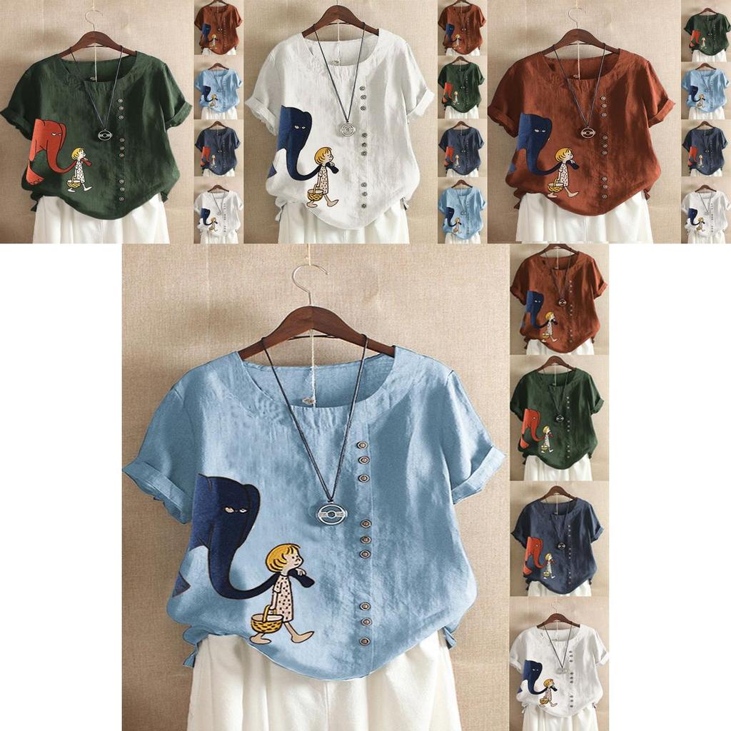 Женские мультяшные топы с цветочным принтом, летние свободные блузки, футболки больших размеров