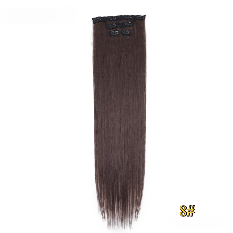 FREEDOM Synthetic Clip Hair Extensions 4Pcs/Set 24 Inch Long Straight Ombre Brown Blonde 8 Clips In Hair Extensions For Women