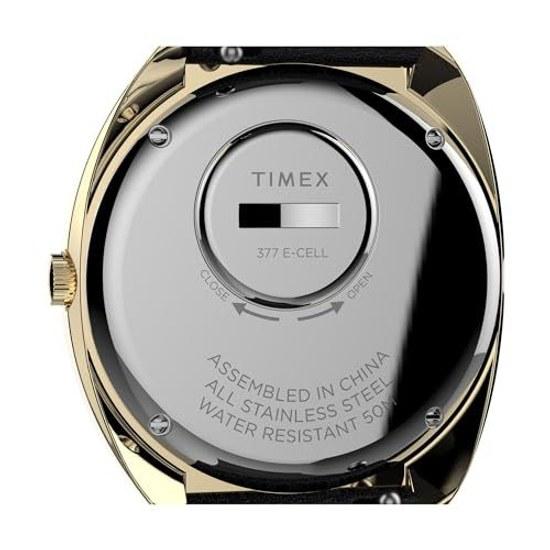 Мужские часы Timex Q 1972 Reissue 43 мм, корпус с золотистым покрытием, бордовый циферблат, черный кожаный ремешок
