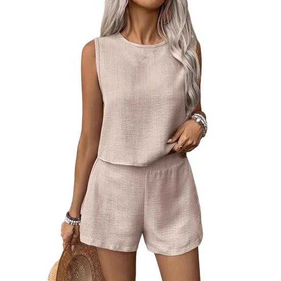 Женский комплект из 2 предметов: майка без рукавов с открытой спиной, широкие шорты, повседневный свободный костюм для отдыха
