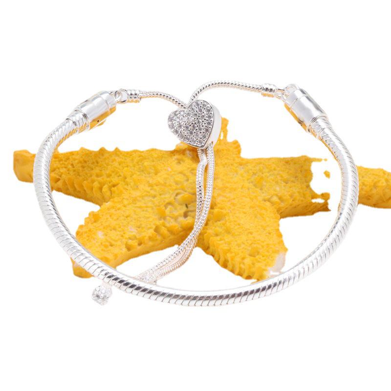 European-American Heart-Shaped Retractable Bracelet for Women - New Pandora Style Sliding Buckle, Perfect Christmas Gift