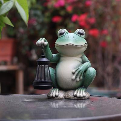 Фигурка лягушки с солнечным фонарем зеленая лягушка смоляная статуя скульптура для внутреннего и наружного использования в саду газон